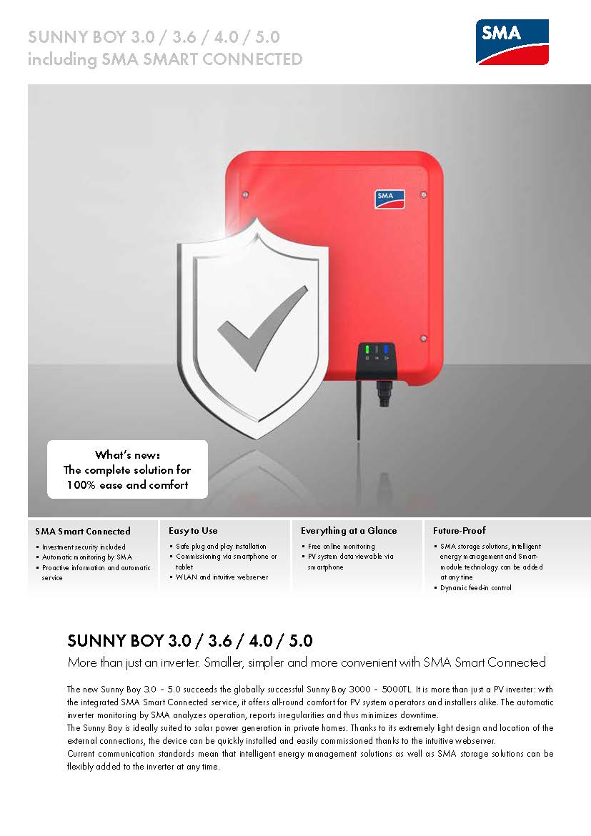 SMA 3.6KW - INVERTER, ON-GRID, SINGLE-PHASE, 2 MPPT, NO DISPLAY, WIFI